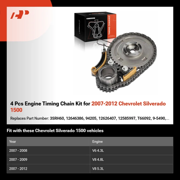 4 Pcs Engine Timing Chain Kit for 2007-2012 Chevrolet Silverado 1500