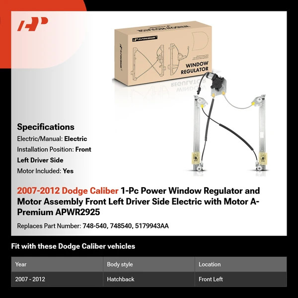 2007-2012 Dodge Caliber 1-Pc Power Window Regulator and Motor Assembly Front Left Driver Side Electric with Motor A-Premium APWR2925