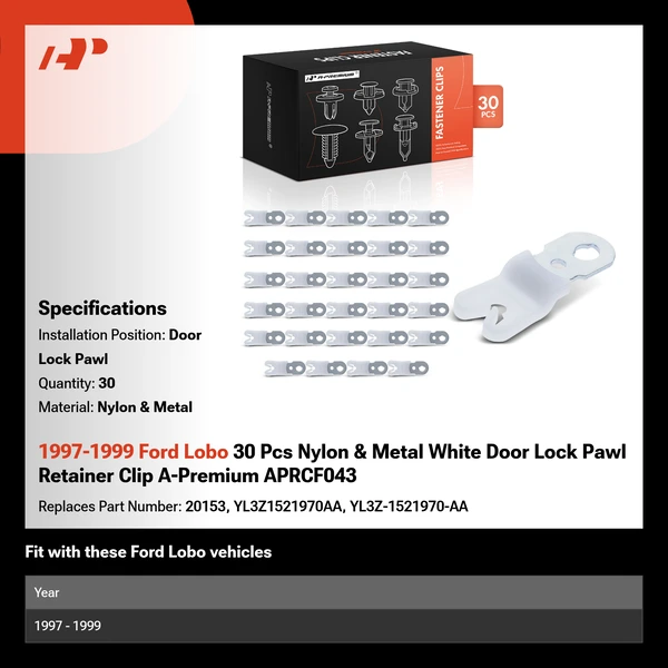 1997-1999 Ford Lobo 30 Pcs Nylon & Metal White Door Lock Pawl Retainer Clip A-Premium APRCF043