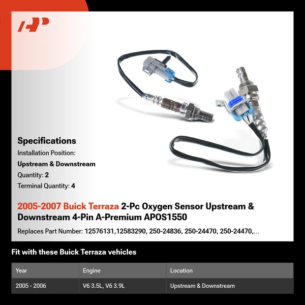 2005-2007 Buick Terraza 2-Pc Oxygen Sensor Upstream & Downstream 4-Pin A-Premium APOS1550