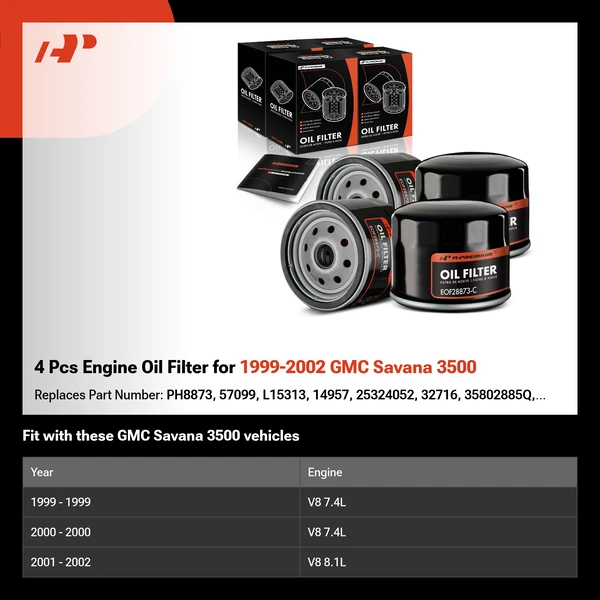 4 Pcs Engine Oil Filter for 1999-2002 GMC Savana 3500