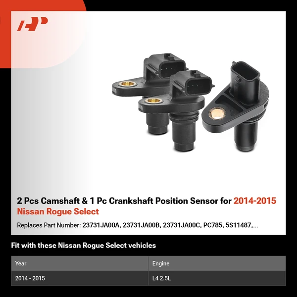 2 Pcs Camshaft & 1 Pc Crankshaft Position Sensor for 2014-2015 Nissan Rogue Select