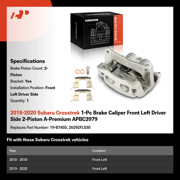 2018-2020 Subaru Crosstrek 1-Pc Brake Caliper Front Left Driver Side 2-Piston A-Premium APBC3979