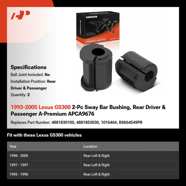 1993-2005 Lexus GS300 2-Pc Sway Bar Bushing, Rear Driver & Passenger A-Premium APCA9676
