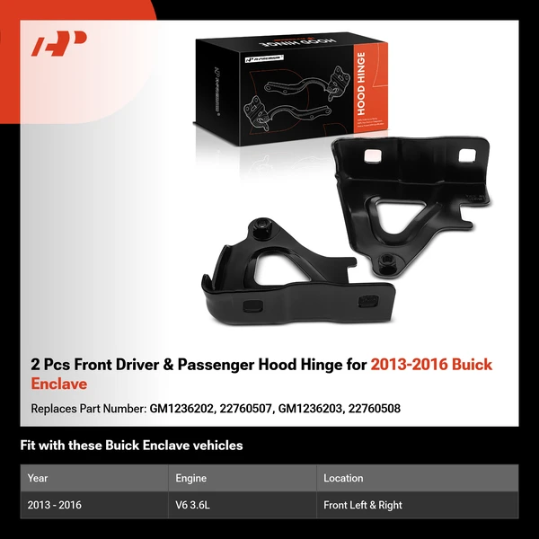 2 Pcs Front Driver & Passenger Hood Hinge for 2013-2016 Buick Enclave