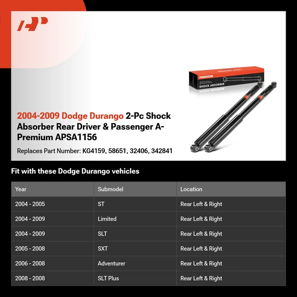 2004-2009 Dodge Durango 2-Pc Shock Absorber Rear Driver & Passenger A-Premium APSA1156