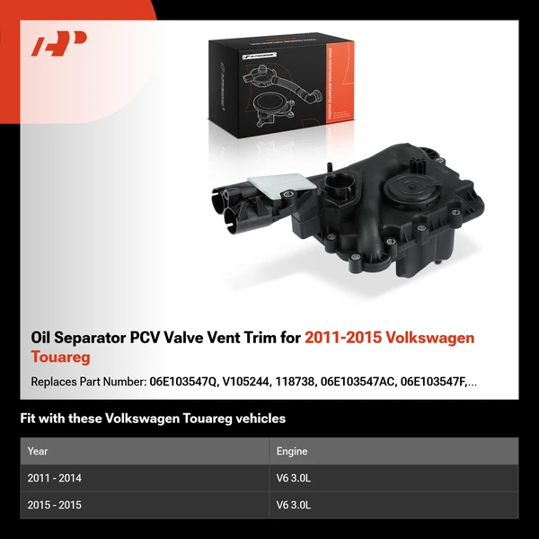 Oil Separator PCV Valve Vent Trim for 2011-2015 Volkswagen Touareg