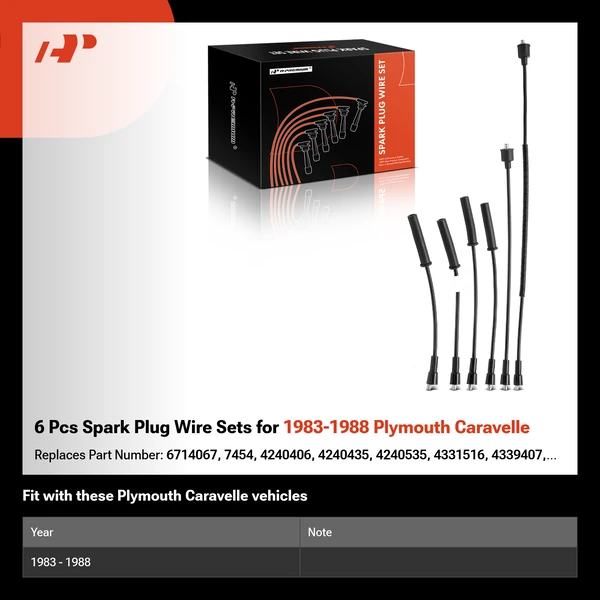 6 Pcs Spark Plug Wire Sets for 1983-1988 Plymouth Caravelle