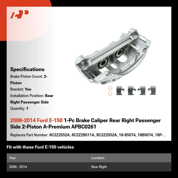2008-2014 Ford E-150 1-Pc Brake Caliper Rear Right Passenger Side 2-Piston A-Premium APBC0261