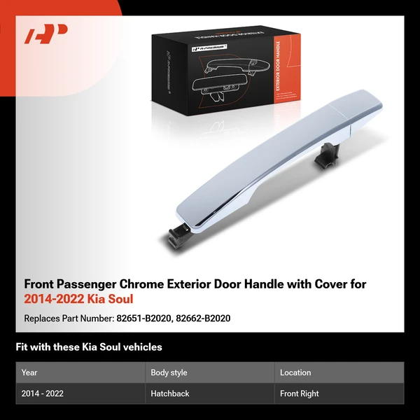 Front Passenger Chrome Exterior Door Handle with Cover for 2014-2022 Kia Soul