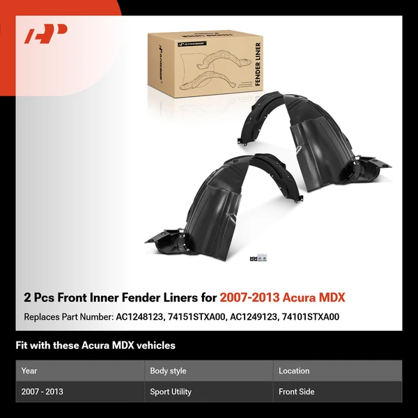 2 Pcs Front Inner Fender Liners for 2007-2013 Acura MDX