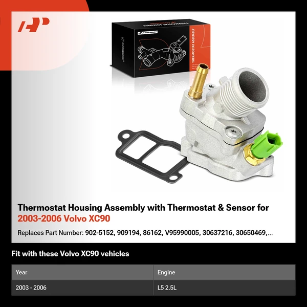 Thermostat Housing Assembly with Thermostat & Sensor for 2003-2006 Volvo XC90