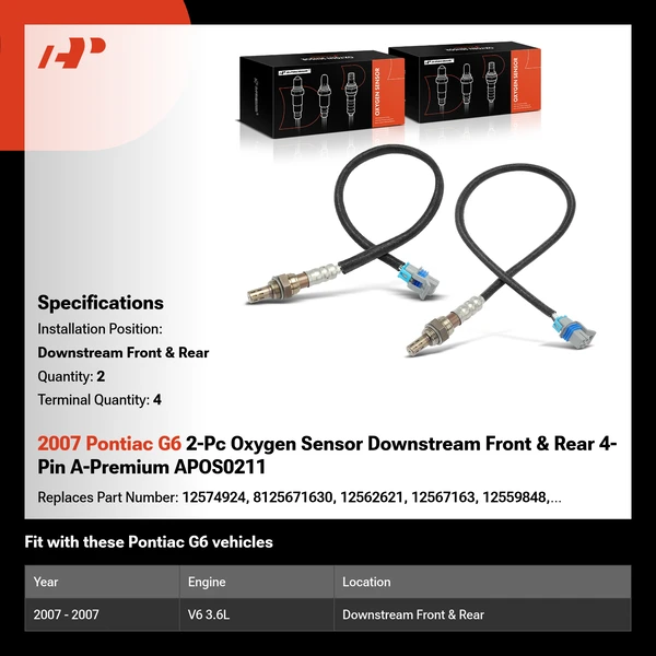 2007 Pontiac G6 2-Pc Oxygen Sensor Downstream Front & Rear 4-Pin A-Premium APOS0211
