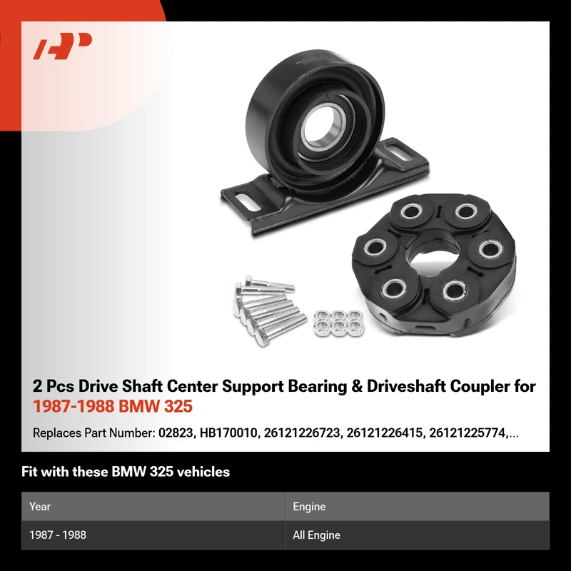 2 Pcs Drive Shaft Center Support Bearing & Driveshaft Coupler for 1987-1988 BMW 325
