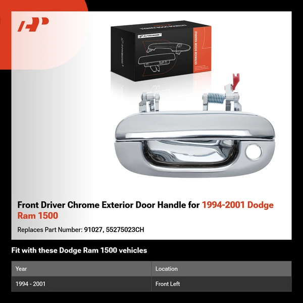 Front Driver Chrome Exterior Door Handle for 1994-2001 Dodge Ram 1500