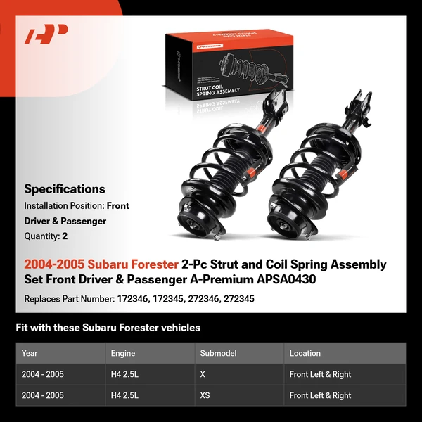 2004-2005 Subaru Forester 2-Pc Strut and Coil Spring Assembly Set Front Driver & Passenger A-Premium APSA0430