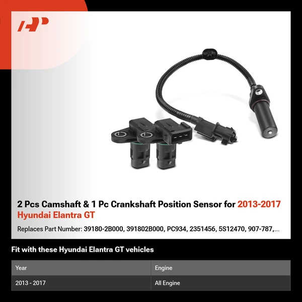2 Pcs Camshaft & 1 Pc Crankshaft Position Sensor for 2013-2017 Hyundai Elantra GT