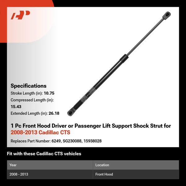 1 Pc Front Hood Driver or Passenger Lift Support Shock Strut for 2008-2013 Cadillac CTS