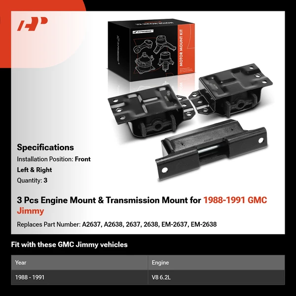 3 Pcs Engine Mount & Transmission Mount for 1988-1991 GMC Jimmy