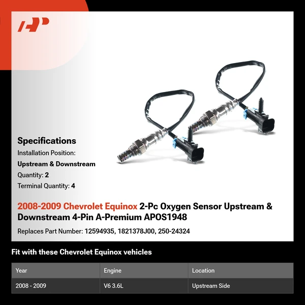 2008-2009 Chevrolet Equinox 2-Pc Oxygen Sensor Upstream & Downstream 4-Pin A-Premium APOS1948