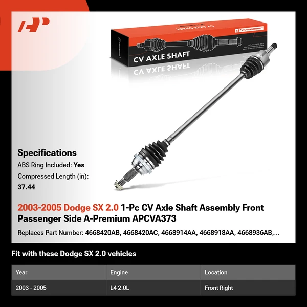 2003-2005 Dodge SX 2.0 1-Pc CV Axle Shaft Assembly Front Passenger Side A-Premium APCVA373