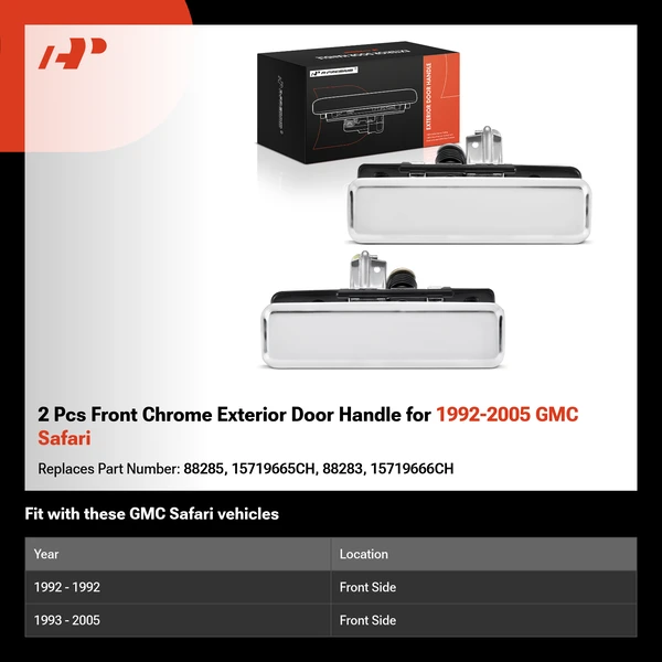 2 Pcs Front Chrome Exterior Door Handle for 1992-2005 GMC Safari