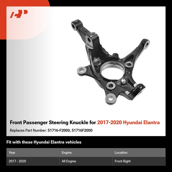 Front Passenger Steering Knuckle for 2017-2020 Hyundai Elantra