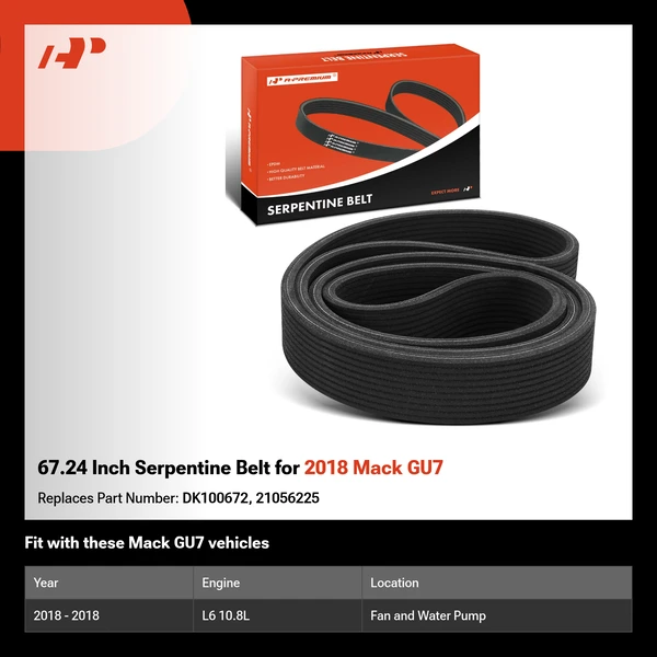 67.24 Inch Serpentine Belt for 2018 Mack GU7