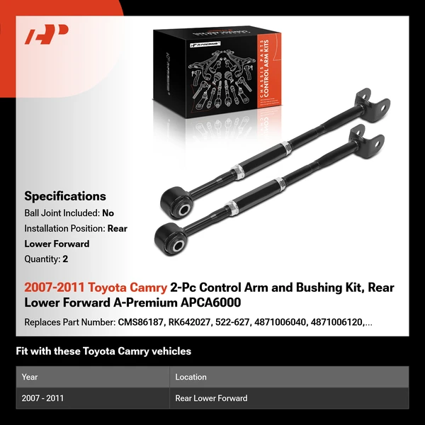 2007-2011 Toyota Camry 2-Pc Control Arm and Bushing Kit, Rear Lower Forward A-Premium APCA6000