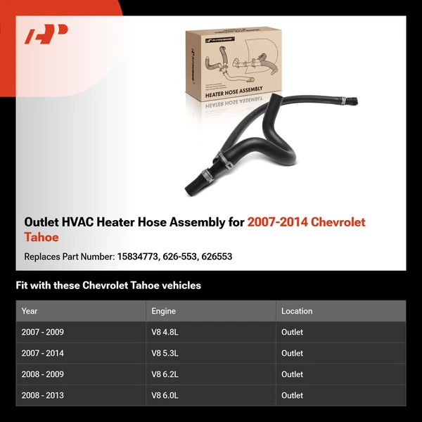Outlet HVAC Heater Hose Assembly for 2007-2014 Chevrolet Tahoe