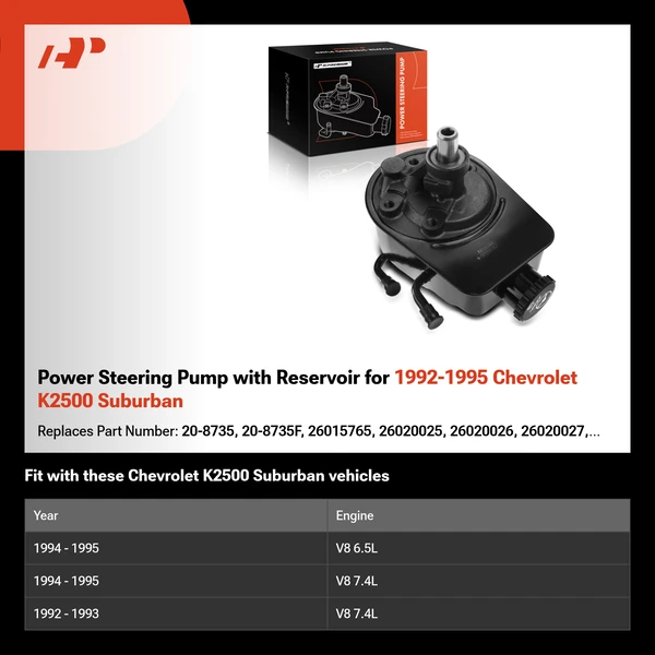 Power Steering Pump with Reservoir for 1992-1995 Chevrolet K2500 Suburban