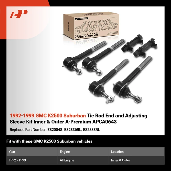 1992-1999 GMC K2500 Suburban Tie Rod End and Adjusting Sleeve Kit Inner & Outer A-Premium APCA0643