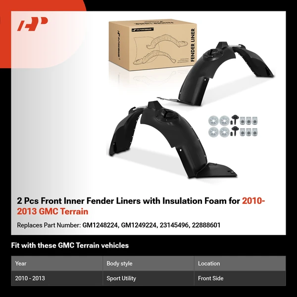 2 Pcs Front Inner Fender Liners with Insulation Foam for 2010-2013 GMC Terrain