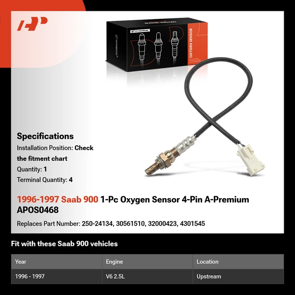 1996-1997 Saab 900 1-Pc Oxygen Sensor 4-Pin A-Premium APOS0468