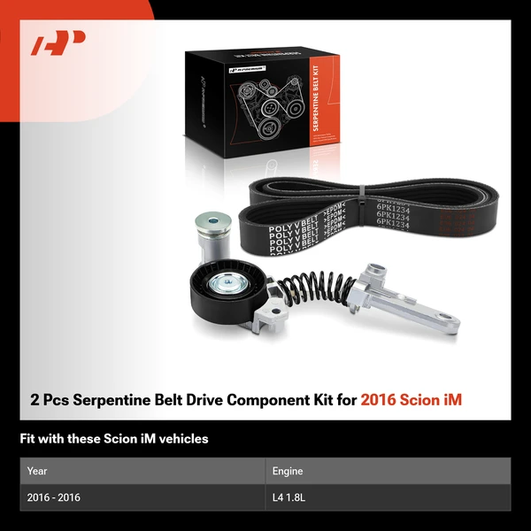 2 Pcs Serpentine Belt Drive Component Kit for 2016 Scion iM