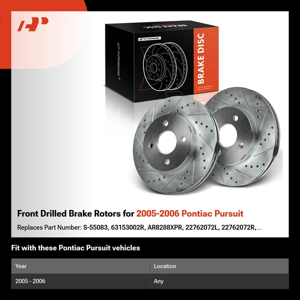 Front Drilled Brake Rotors for 2005-2006 Pontiac Pursuit