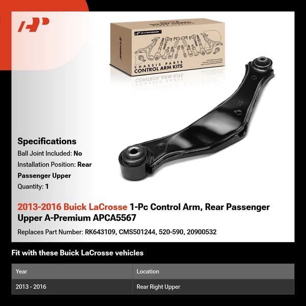 2013-2016 Buick LaCrosse 1-Pc Control Arm, Rear Passenger Upper A-Premium APCA5567