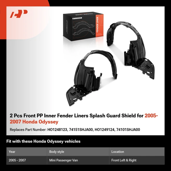 2 Pcs Front PP Inner Fender Liners Splash Guard Shield for 2005-2007 Honda Odyssey