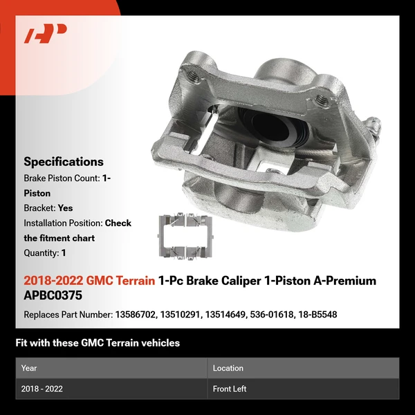 2018-2022 GMC Terrain 1-Pc Brake Caliper 1-Piston A-Premium APBC0375