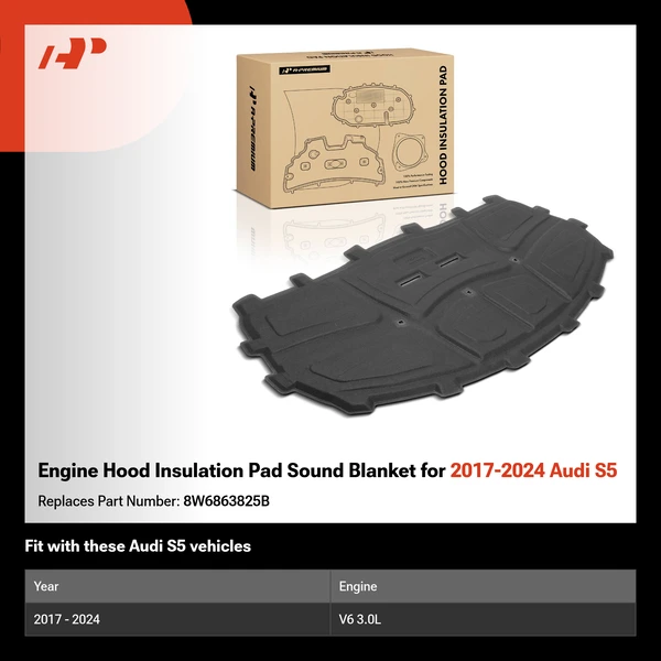 Engine Hood Insulation Pad Sound Blanket for 2017-2024 Audi S5