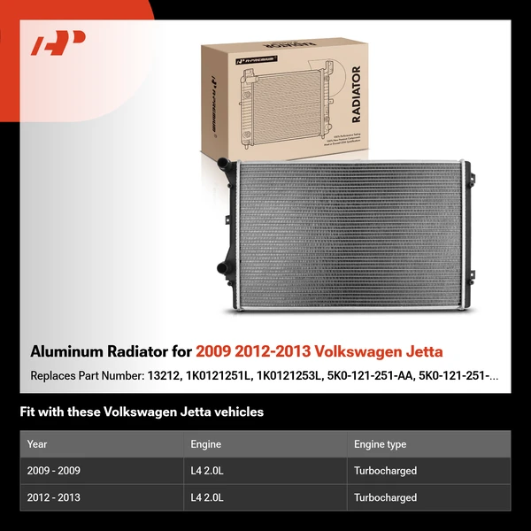 Aluminum Radiator for 2009 2012-2013 Volkswagen Jetta