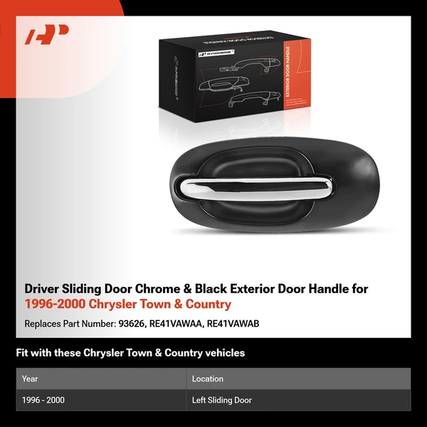 Driver Sliding Door Chrome & Black Exterior Door Handle for 1996-2000 Chrysler Town & Country