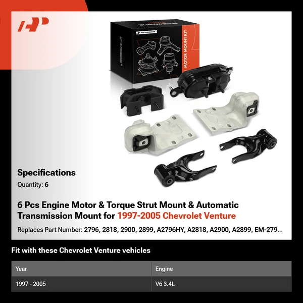 6 Pcs Engine Motor & Torque Strut Mount & Automatic Transmission Mount for 1997-2005 Chevrolet Venture