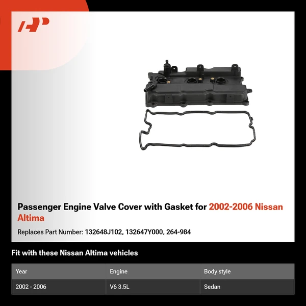 Passenger Engine Valve Cover with Gasket for 2002-2006 Nissan Altima