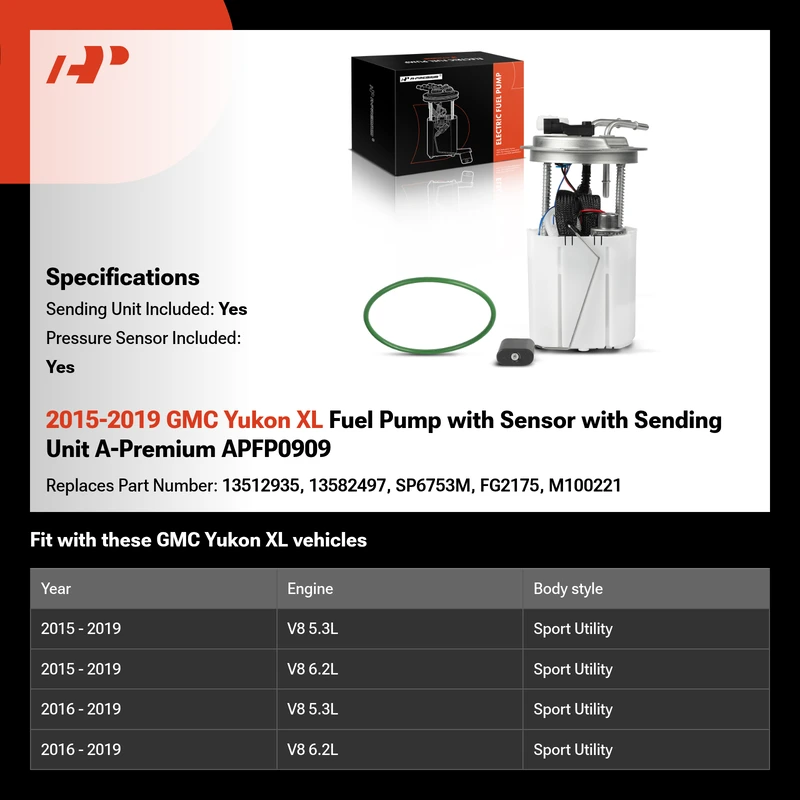 2015-2019 GMC Yukon XL Fuel Pump with Sensor with Sending Unit A-Premium APFP0909