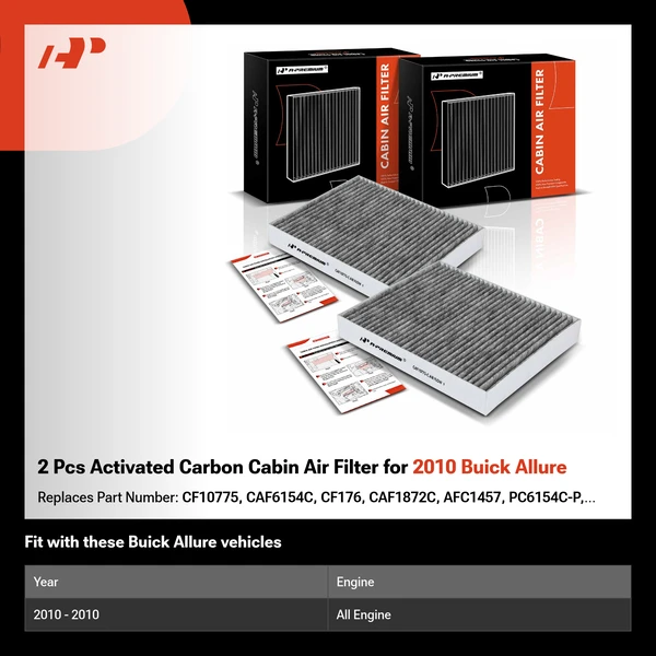 2 Pcs Activated Carbon Cabin Air Filter for 2010 Buick Allure