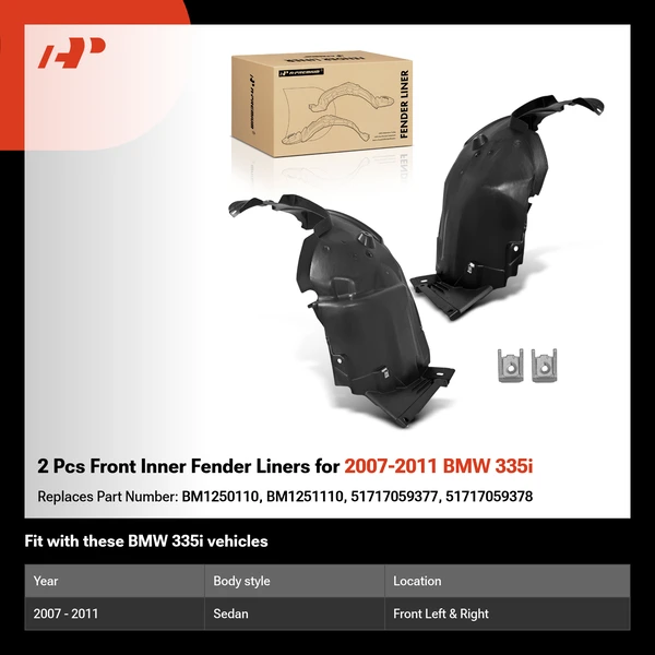 2 Pcs Front Inner Fender Liners for 2007-2011 BMW 335i