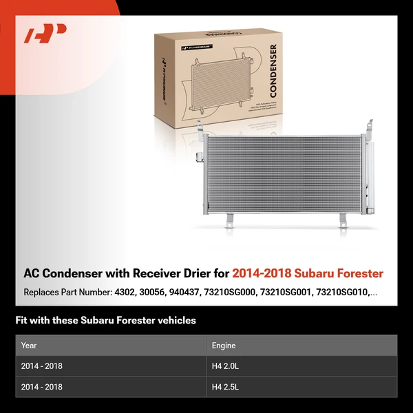 AC Condenser with Receiver Drier for 2014-2018 Subaru Forester