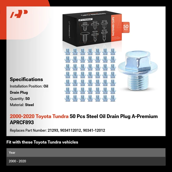 2000-2020 Toyota Tundra 50 Pcs Steel Oil Drain Plug A-Premium APRCF893