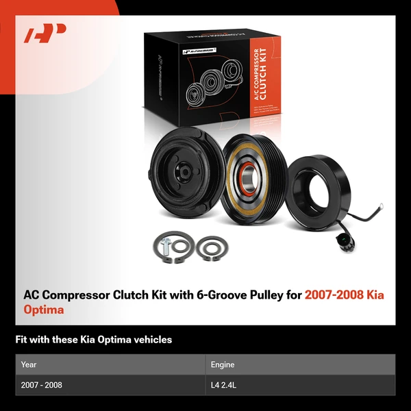 AC Compressor Clutch Kit with 6-Groove Pulley for 2007-2008 Kia Optima